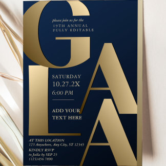 Luxury Navy Blue and Gold Gala Invitation Card
