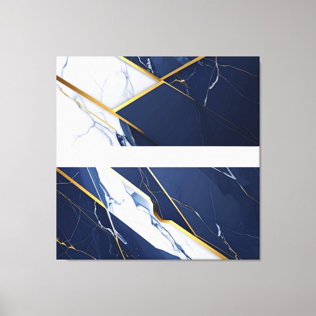 Luxury Navy Blue and Gold Marble Geometric Pattern Canvas Print (Front)