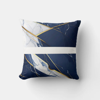 Luxury Navy Blue and Gold Marble Geometric Pattern Throw Pillow