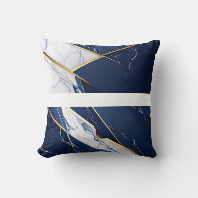 Luxury Navy Blue and Gold Marble Geometric Pattern Throw Pillow (Front)