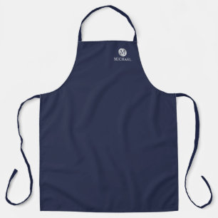 Luxury Navy Blue and Silver Personalized Monogram Apron