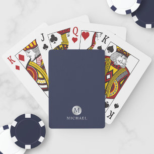 Luxury Navy Blue and Silver Personalized Monogram Playing Cards