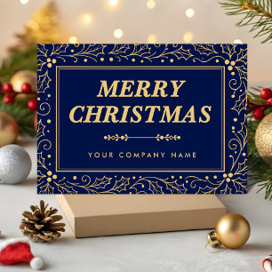 Luxury Navy Blue & Antique-Gold Business Christmas Holiday Card