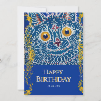 Luxury Navy Blue Cat l Personalized Birthday Card