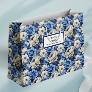 Luxury Navy Blue Floral Ivory Elegant Gift Bag