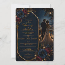 Luxury Navy Blue Floral Wedding Invitation