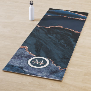 Luxury Navy Blue Gold Agate Faux Glitter Yoga Mat