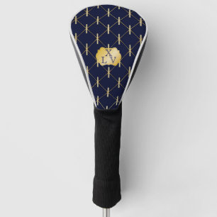 Luxury Navy Blue & Gold Lattice Monogram Golf Head Cover