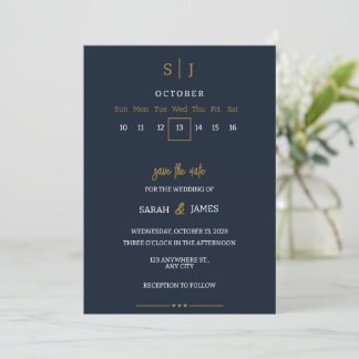 Luxury Navy Blue Save the Date Invitation