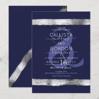 Luxury Navy Blue Silver Brushstroke Border Wedding