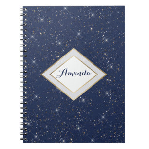 Luxury navy blue sparkle gold glitter pattern notebook