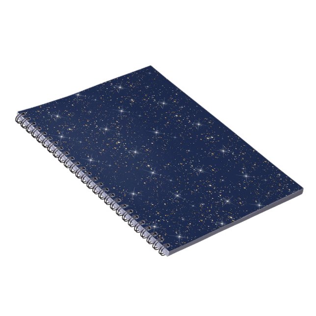 Luxury navy blue sparkle gold glitter pattern notebook (Right Side)