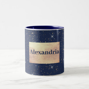 Luxury navy blue sparkle gold glitter pattern Two-Tone coffee mug