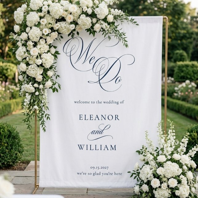 Luxury Navy Blue Wedding Backdrop Tapestry (Creator Uploaded)