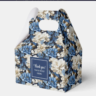 Luxury Navy Flowers Custom Name Floral Favour Box