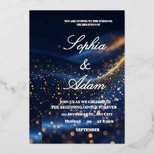 Luxury Navy & Gold Bokeh Wedding Invitation