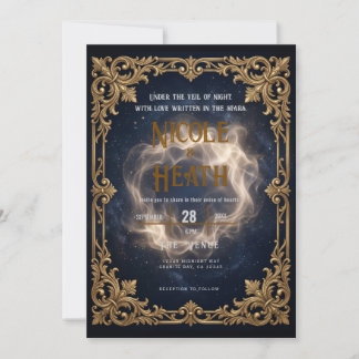 Luxury Navy Gold Celestial Wedding Invitation