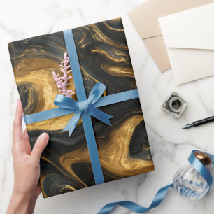 Luxury Navy Gold Fluid Motion Abstract Pattern Wrapping Paper