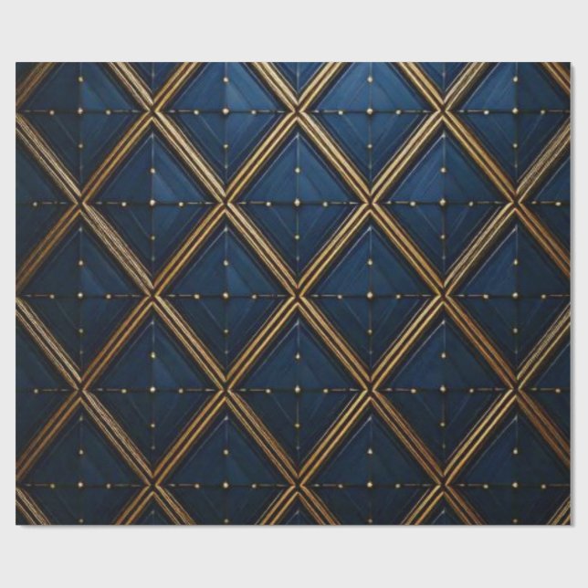 Luxury Navy Gold Geometric Diamond Wrap Wrapping Paper (Flat)