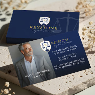 Luxury Navy Gold Law Firm Lawyer Photo Monogram Business Card