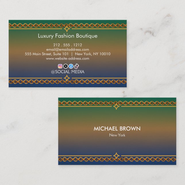 Luxury Navy Gold Teal Watercolor Business Card (Front/Back)