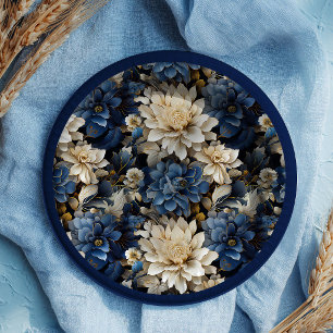 Luxury Navy Ivory White Floral Dinner Paper Plates