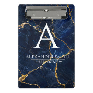 Luxury Navy Marble Gold Monogram Business Branding Mini Clipboard