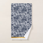 LUXURY NAVY WHITE LACE GOLD BATHROOM TOWEL SET 2