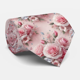 Luxury Neck Tie   Pink Carnations & Diamonds