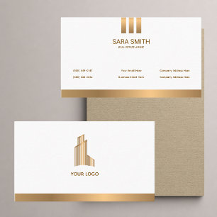 Luxury Neutral Linen Real Estate Broker Agent Business Card