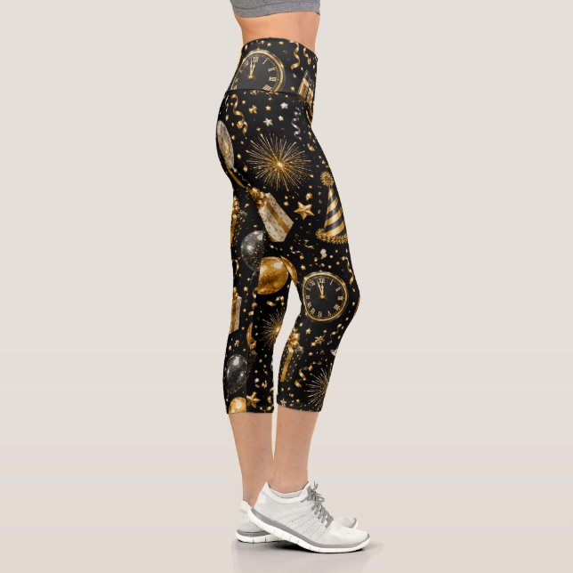 Luxury New Year Celebration Pattern Capri Leggings (Right)