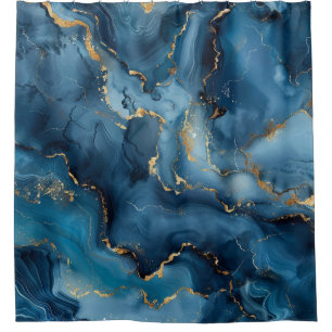 Luxury Ocean Blue Alcohol Ink Gold Veins Marble