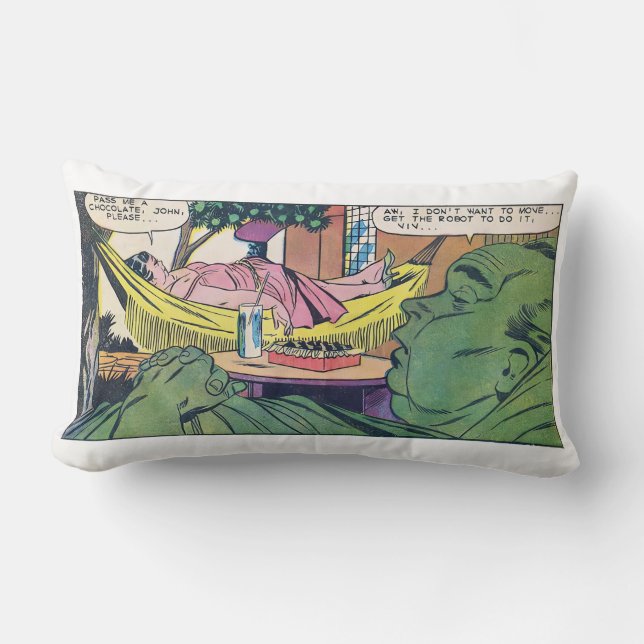Luxury of Laziness Vintage Comic Panel Lumbar Pillow (Front)