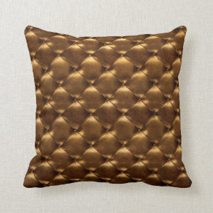 Luxury Old Gold Tufted Leather Opulent Bronze Throw Pillow
