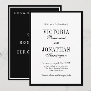Luxury Old Money Black & White Minimalist Wedding Invitation
