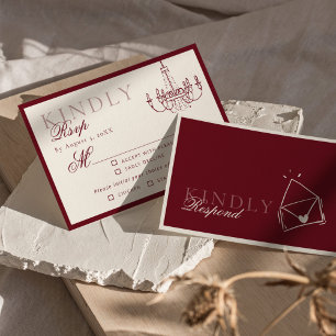 Luxury Old Money Dark Red Hand drawn Wedding RSVP Card