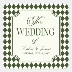 Luxury Old Money Olive Green Ivory Vintage Wedding Square Sticker