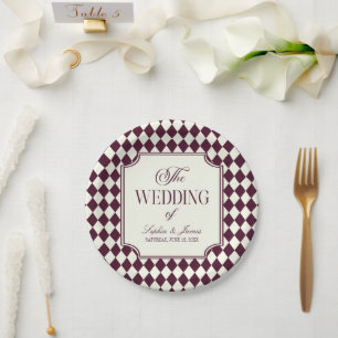 Luxury Old Money Wine Ivory Vintage Wedding Paper Plate