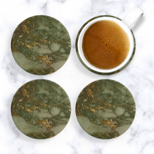 Luxury Olive Green and Gold Marble Coaster