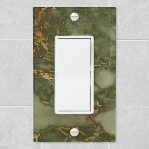 Luxury Olive Green and Gold Marble Light Switch Cover