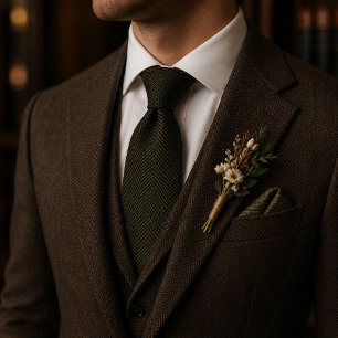 Luxury Olive Green Herringbone Tie
