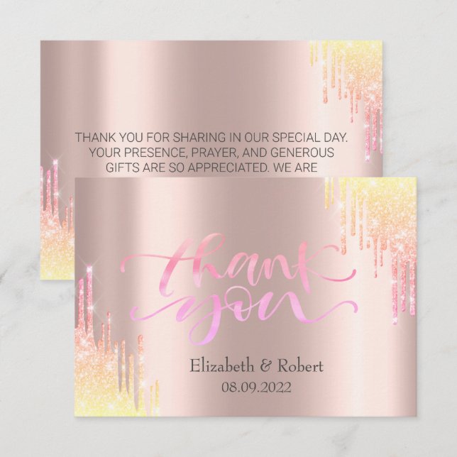 Luxury Ombre Glitter Drips  Thank You Card (Front/Back)