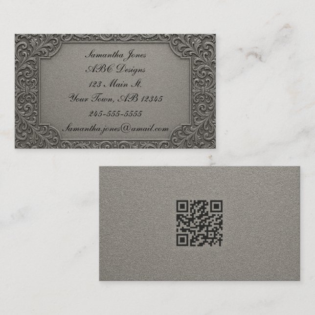 Luxury on a Budget Silver QR Code Business Card (Front/Back)