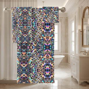 Luxury Opal DIamond Snow Leopard Print Towel Set
