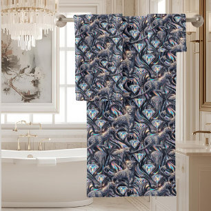Luxury Opal DIamond Snow Leopard Print Towel Set