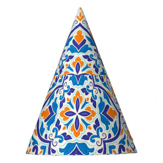 Luxury Orange Blue Ornament Pattern Party Hat