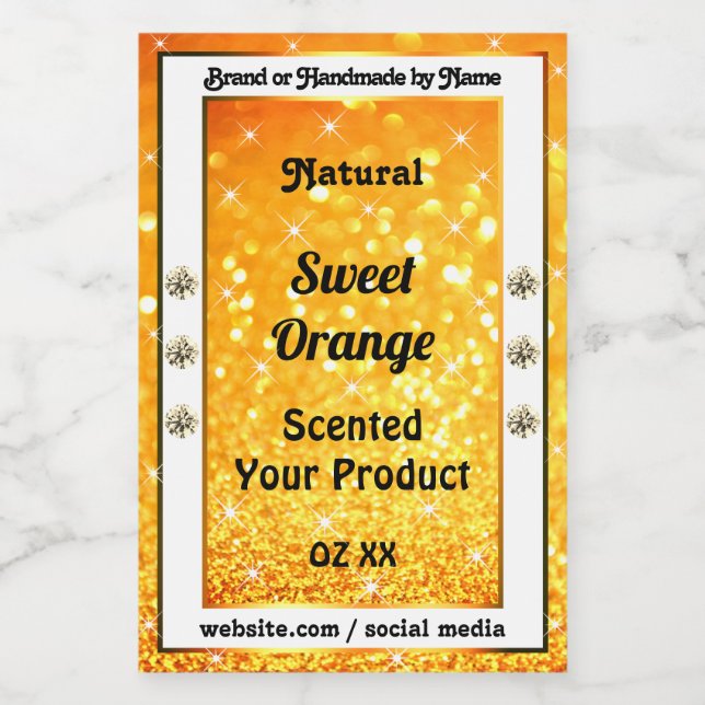 Luxury Orange Glitter Sparkle Stars Product Labels (Single Label)