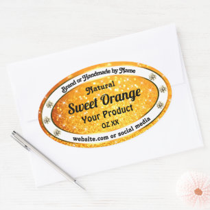 Luxury Orange Glitter Sparkle Stars Product Labels