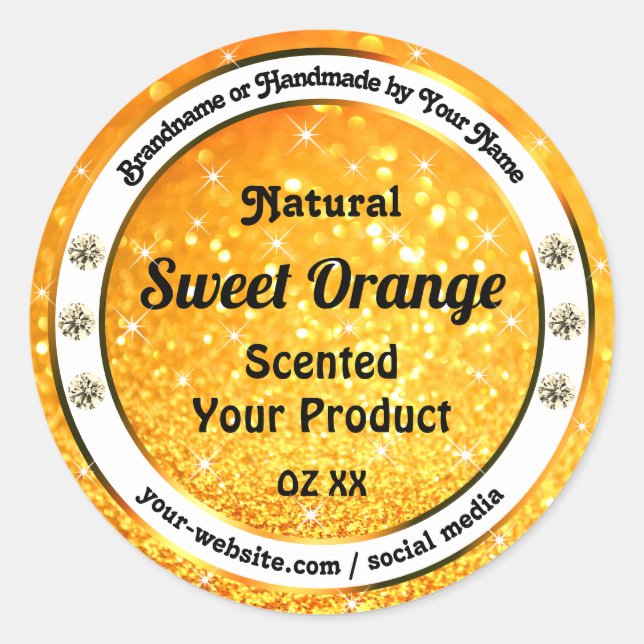 Luxury Orange Glitter Sparkle Stars Product Labels (Front)