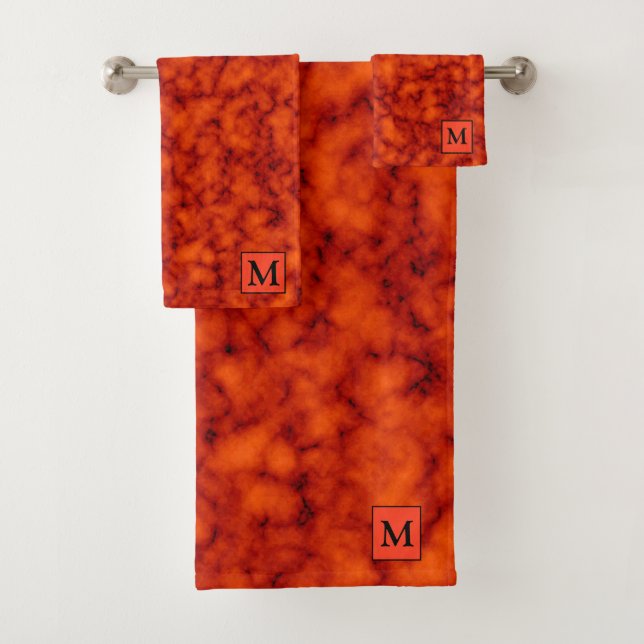 Luxury Orange Marble Monogrammed Bath Towel Set (Insitu)